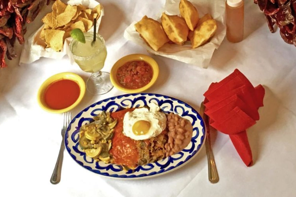 A plate of red chile ribs from El Pinto