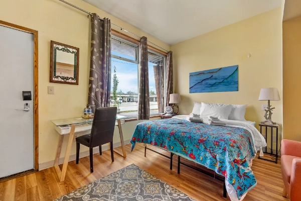 A simple, clean room at the Qupqugiaq Inn