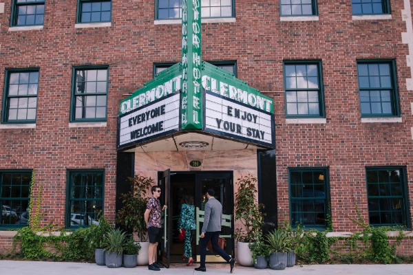 A retro, chic room at Hotel Clermont