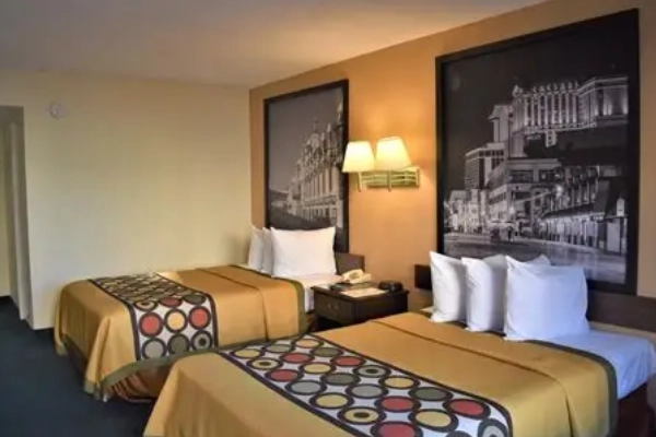 A simple, clean room at the Super 8 by Wyndham