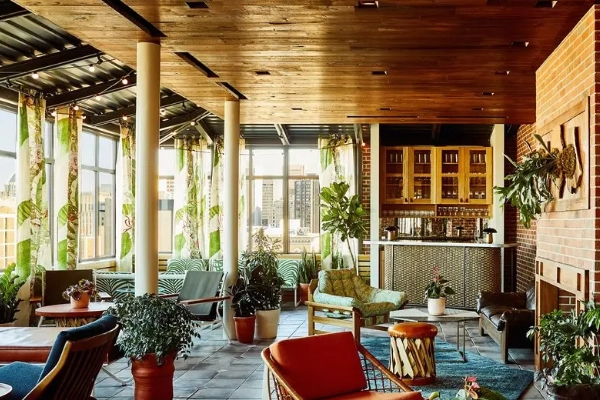 An artsy, modern room at Hotel Revival