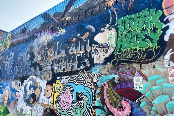Colorful murals in Freak Alley Gallery