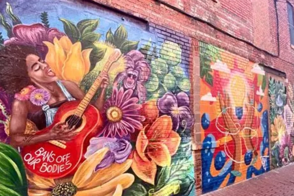 Vibrant murals on Brighton Avenue in Allston