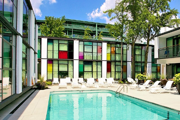 A retro, rock-and-roll themed room at The Verb Hotel