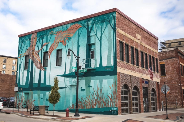 Colorful street art at Branson Landing in Historic Downtown