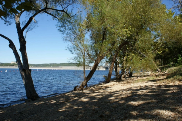 A campsite with a view of Table Rock Lake