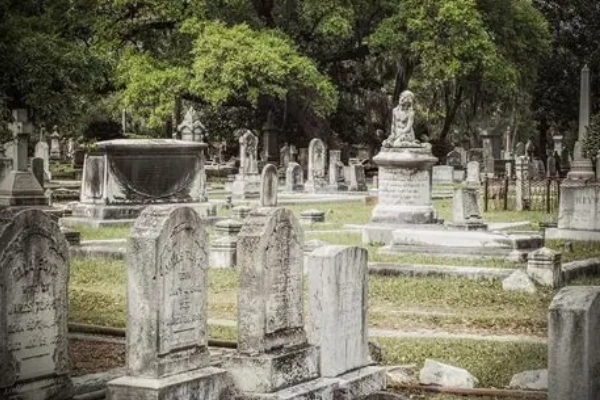 Victorian angel statues in Magnolia Cemetery