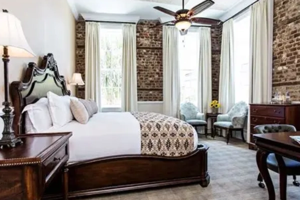 An artsy room at The Vendue, Charleston's Art Hotel