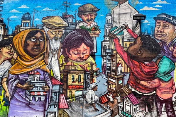 Colorful street art in the East End Arts District