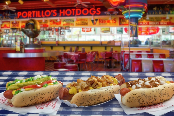 A classic Chicago-style hot dog from Portillo’s