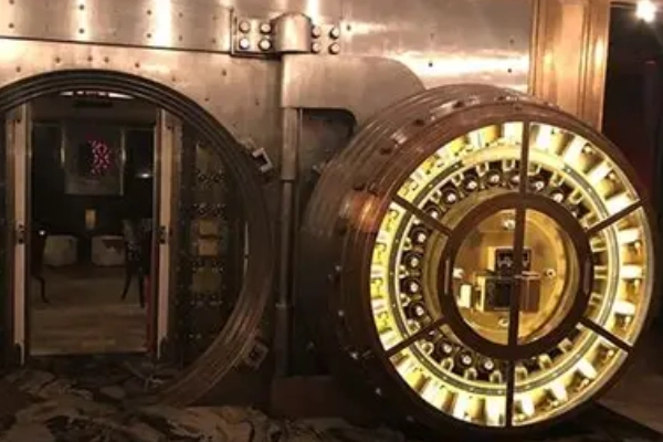 The entrance to The Vault speakeasy, hidden in a bank vault