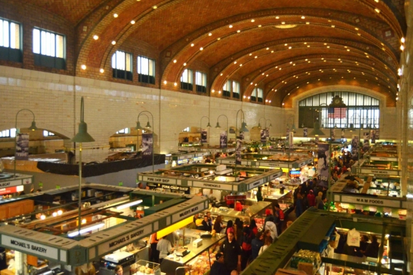 The bustling interior of the historic West Side Market