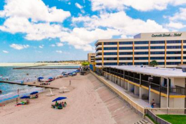 A view of the shoreline from the Emerald Beach Hotel