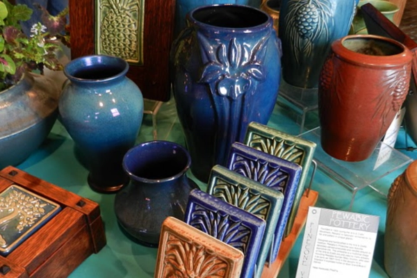 Handcrafted tiles with iridescent glazes at Pewabic Pottery