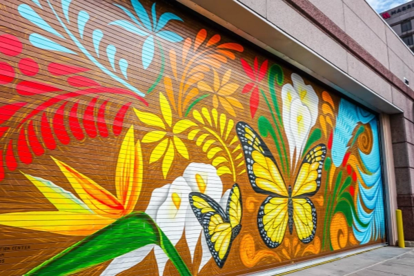 Colorful street art in Durham's Downtown Arts District