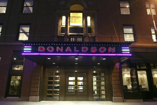 The artsy, elegant lobby of the Hotel Donaldson