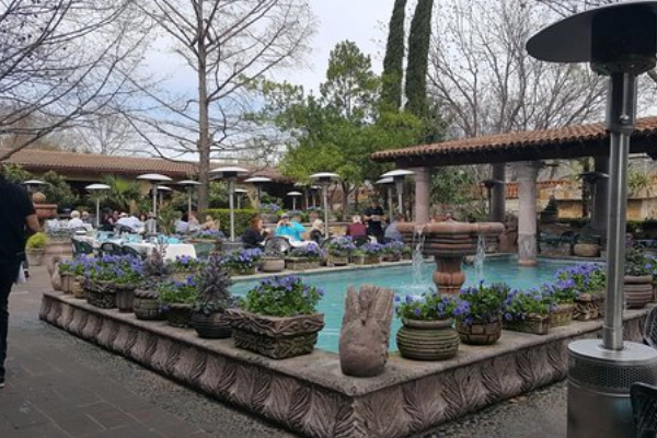 The beautiful garden patio at Joe T. Garcia’s