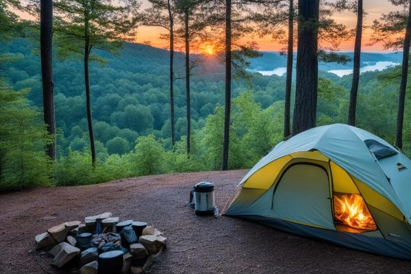 A campsite nestled in the woods of Paris Mountain State Park