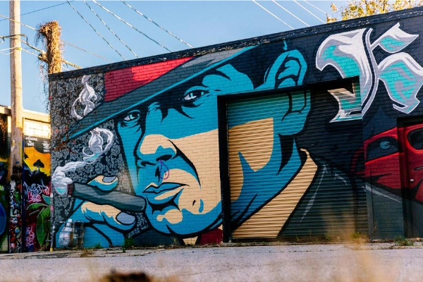 Colorful street art in the Crossroads Arts District