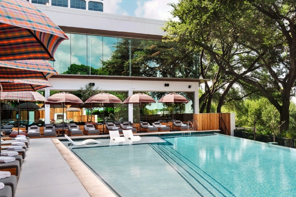 A modern, chic room at The LINE Hotel in Koreatown