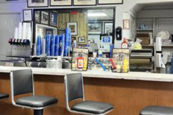 The classic diner counter at Wagner’s Pharmacy
