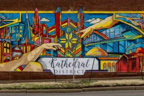 Colorful street art in the South Main Arts District of Memphis
