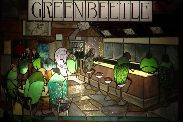 The retro interior of The Green Beetle speakeasy