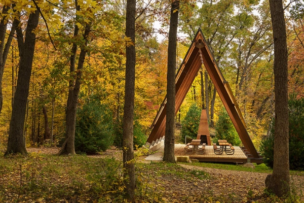 A campsite with a view of the lake at Lebanon Hills Regional Park