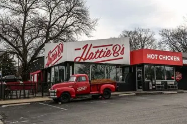 A tray of hot chicken and sides from Hattie B’s
