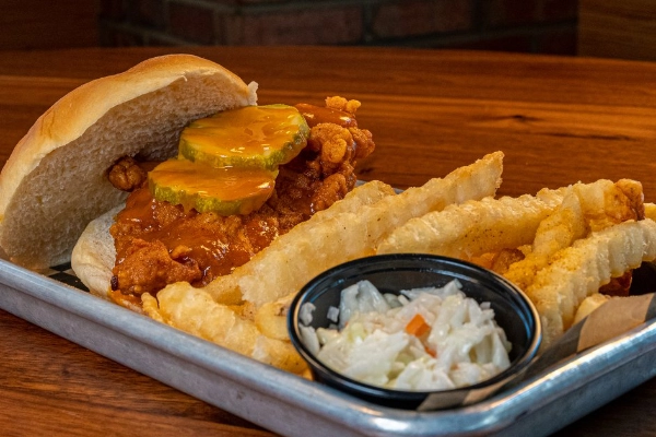 A plate of spicy fried chicken from Prince’s Hot Chicken