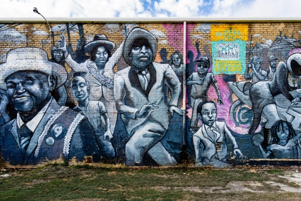 Colorful street art on St. Claude Avenue in the Bywater neighborhood