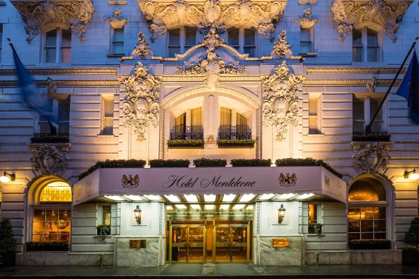 The grand, historic lobby of the Hotel Monteleone