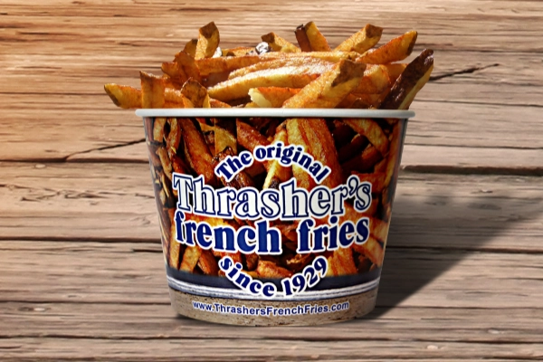 A classic bucket of Thrasher’s French Fries on the boardwalk
