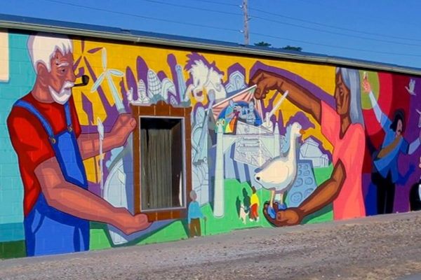 Colorful street art in the Benson Arts District