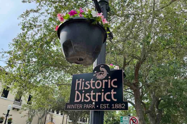 Cobblestone street in Winter Park Historic District