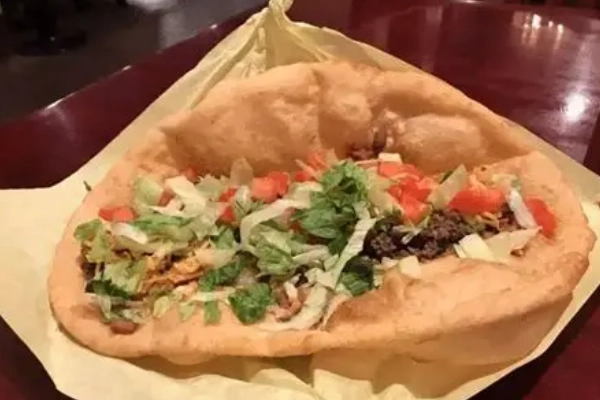 A delicious fry bread taco from the Fry Bread House