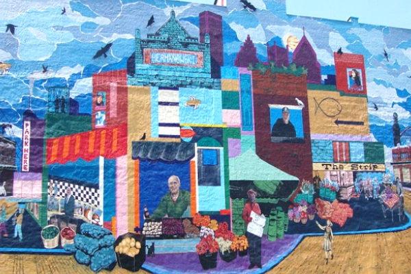 Colorful street art on Penn Avenue in the Strip District