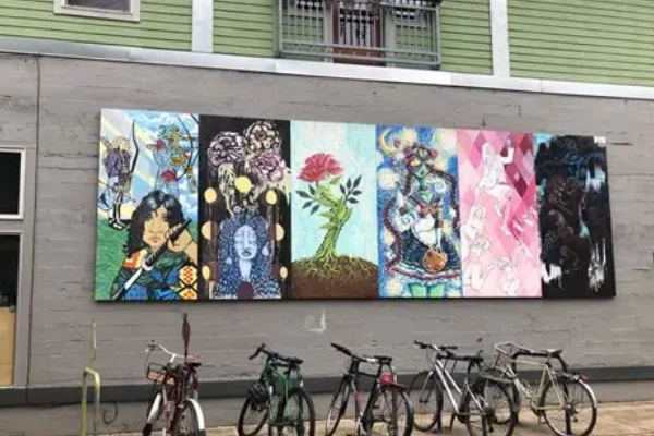 Colorful street art in Portland's Alberta Arts District