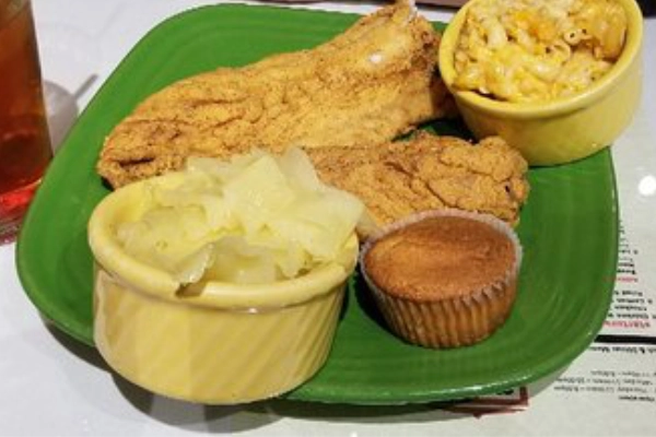 A plate of fried catfish from Mama J’s Kitchen