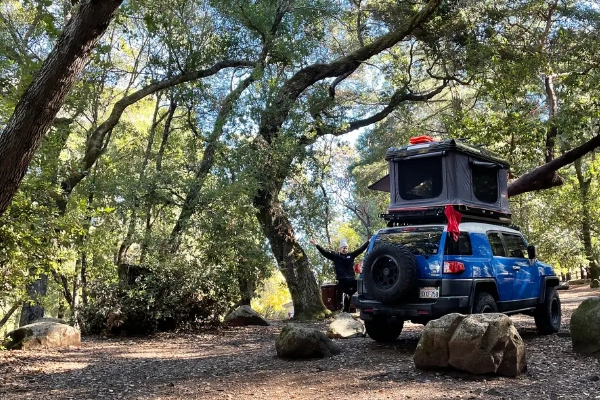 A campsite in the woods at Uvas Canyon County Park