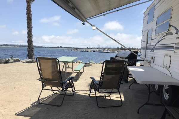 Waterfront campsites at Campland on the Bay
