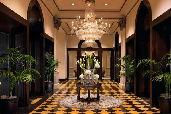 The elegant and historic lobby of The US Grant hotel