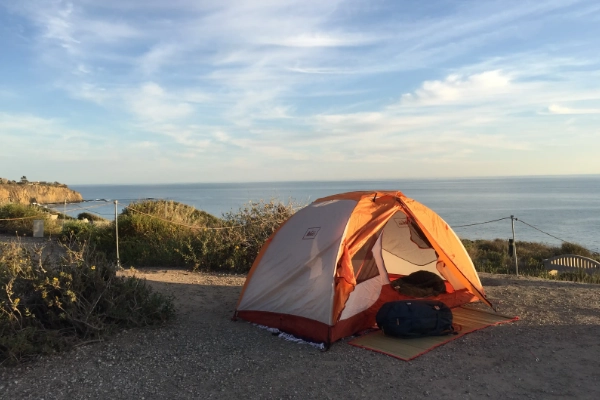 A campsite with a view of the ocean at Crystal Cove State Park