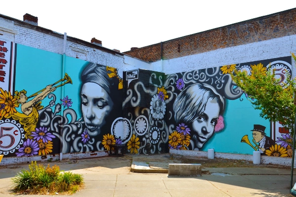 Colorful street art in Santa Barbara's Funk Zone Arts District