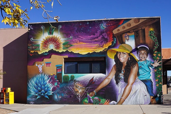 Colorful street art in the Railyard Arts District
