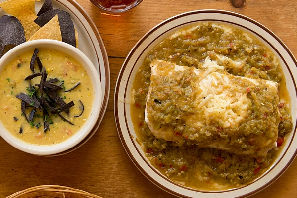 A plate of red chile enchiladas from The Shed