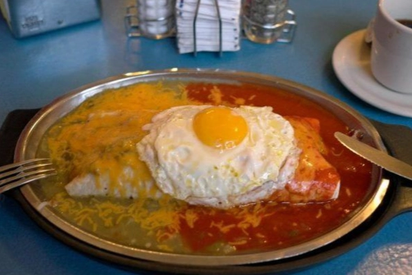 A classic breakfast burrito from Tia Sophia’s