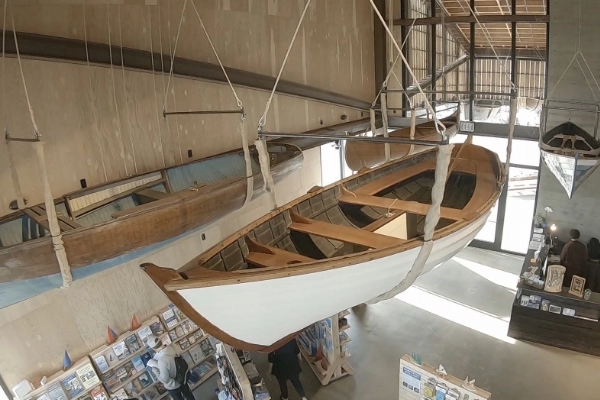 Vintage boats docked at the Center for Wooden Boats
