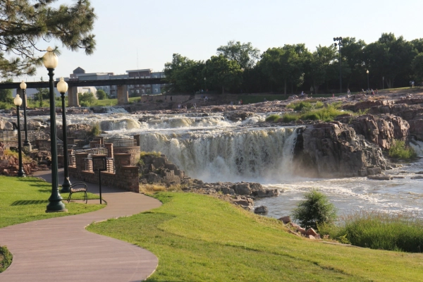 The waterfalls at Falls Park on the Big Sioux River
