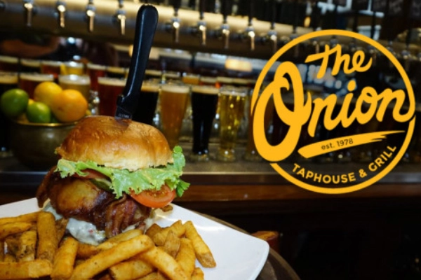 A retro-style bacon burger from The Onion
